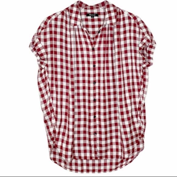 Madewell burgundy and white checked oversized blouse size XXS - Picture 1 of 7